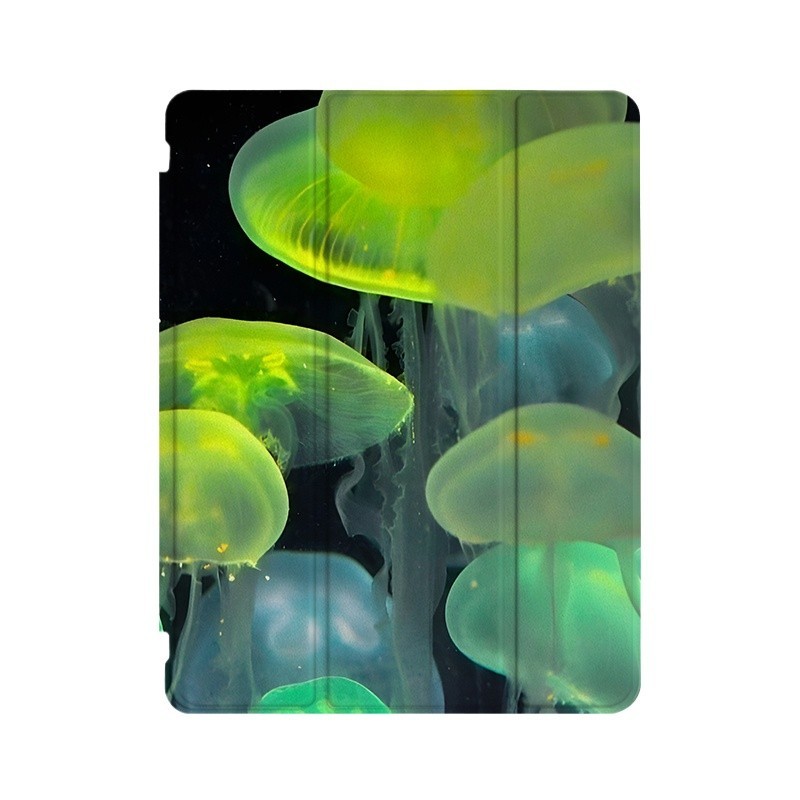 綠色水母Y2K藝術ins小眾適用平板殼iPad7/8/9/10殼2020帶筆槽Air2/3/4/5蘋果2021第九代11