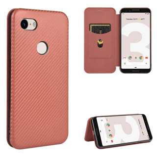 日本書本式防摔殼適用谷歌Pixel3手機套Google Pixel 3磁扣翻蓋插卡耐臟耐磨碳纖維商務皮套