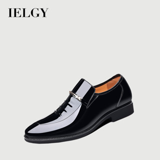 IELGY 男士商務漆皮鞋新款尖頭皮鞋低幫正裝大碼皮鞋