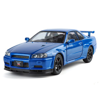 1:24GTR R34合金汽車模型模擬轎車跑車兒童聲光回力玩具車