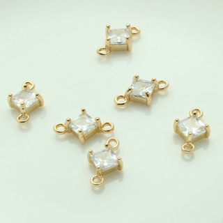 TL-(10pcs)-14k包金鑲鋯石正方形雙吊圈吊墜diy手工飾品金色耳環項鍊小掛件