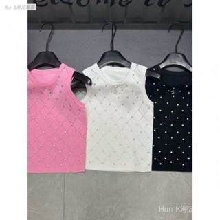 【HK潮流服裝】重工鑲鑽短版弔帶背心上衣2025夏季新款高階感緊身內搭純慾風字母上衣外穿打底衫