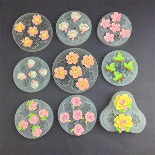 Diy櫻花桃花山茶花矽膠模具迷你花朵巧克力蛋糕裝飾品模具香薰石膏模具diy烘焙模具