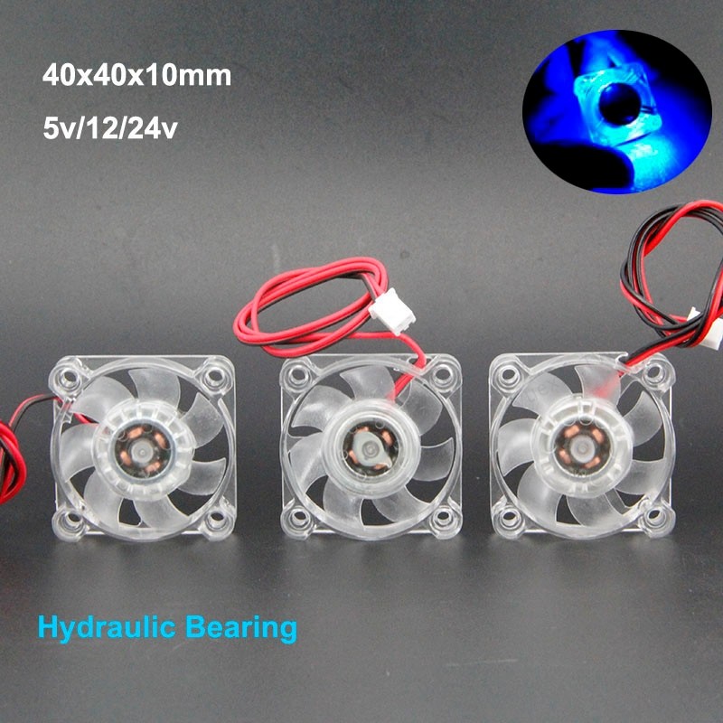 4010 40x40x10mm 4cm 液壓軸承 2pin DC 5v 12v 24v 冷卻無刷風扇透明白色 LED 發