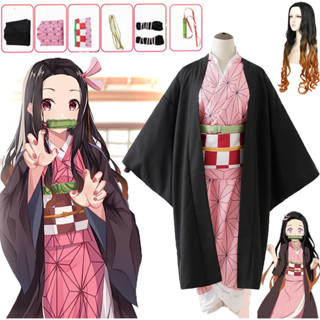 動漫惡魔殺手 Kamado Nezuko Cosplay 服裝兒童女孩 Kimetsu no Yaiba 和服成人女性萬
