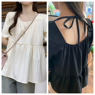 M-4XL 法式甜美方領襯衫 泡泡短袖上衣 大尺碼女裝上衣 夏天女裝 寬鬆顯瘦上衣 梨形身材 遮肉遮肚子上衣