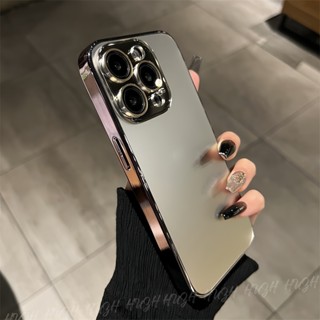 豪華鈦灰色鍍金鏡框納米鏡片保護磨砂手機殼 iPhone 11 12 13 14 15 Pro Max 14 15 Plu