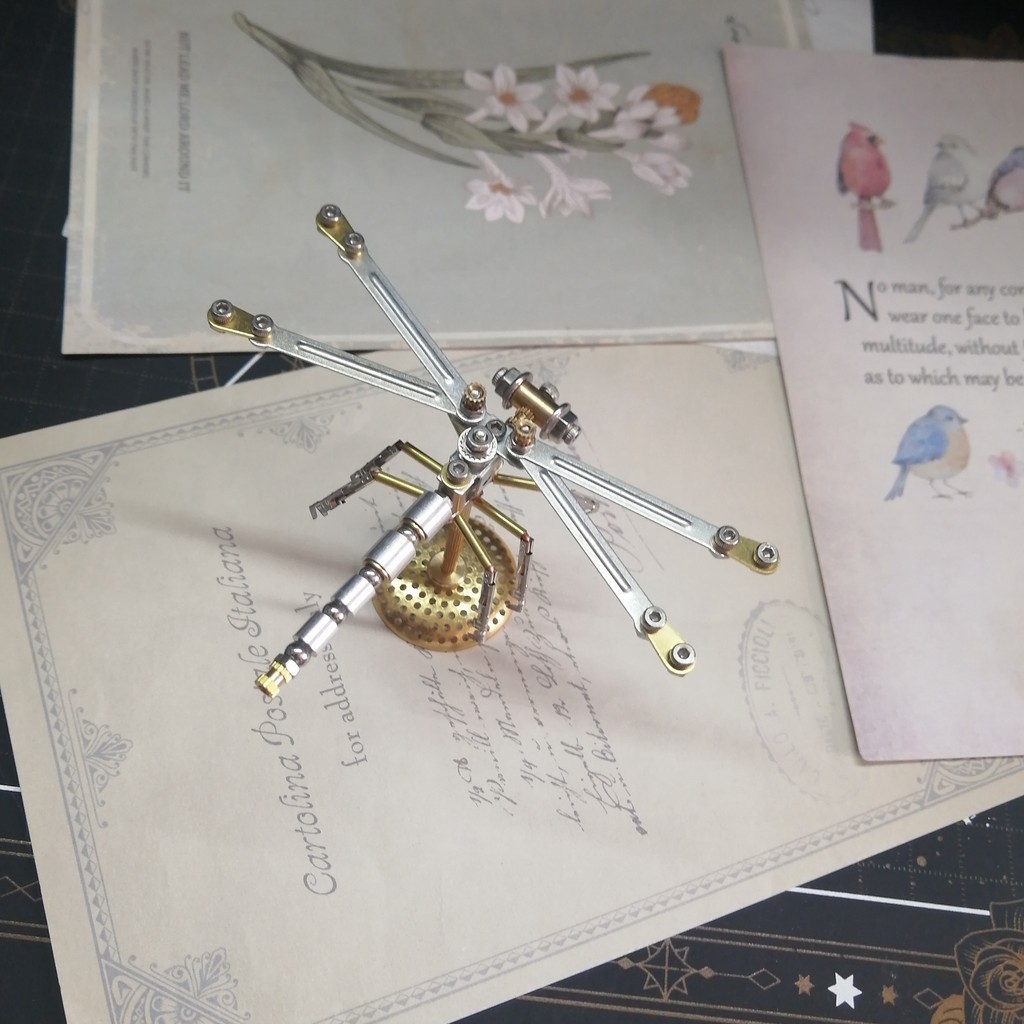 【手工製作】蒸汽朋克機械昆蟲金屬拼裝小蜻蜓模型工藝品擺件生日禮物@創意藝術品