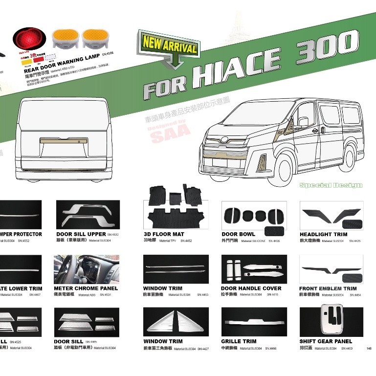 順順車品-HIACE300【全車飾條】SUS304不鏽鋼材質 踏板 車窗飾條 內護板 腳墊 亮條 鍍鉻飾條