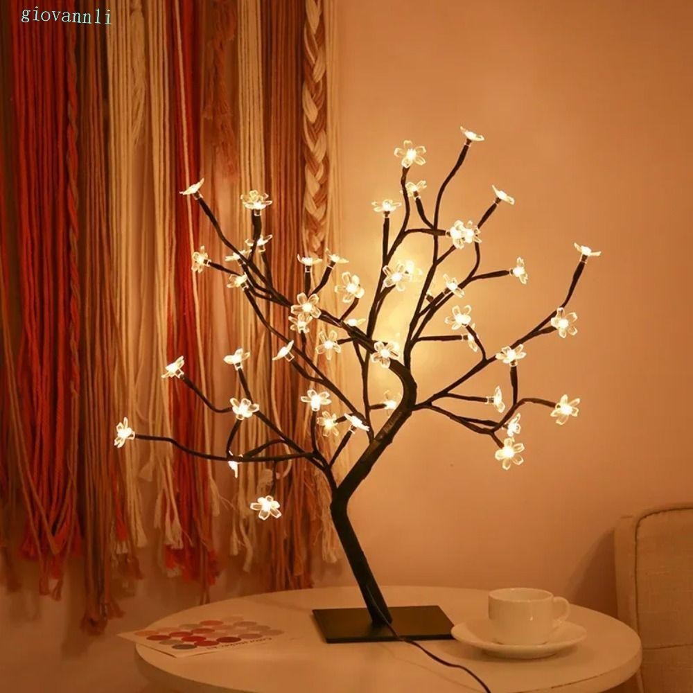 GIOVANN盆景樹夜燈:,人造花創意櫻花樹光,精緻USB供電24/48led氛圍燈生日