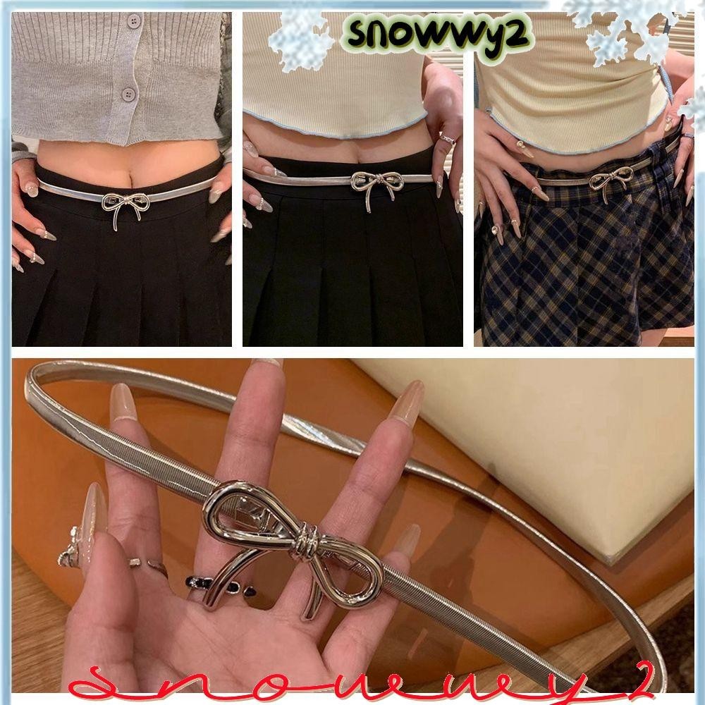 SNOWWY2窄皮帶,Y2K銀色蝴蝶結腰帶,新建簡單時尚配飾褲子配件蛇形鏈條腰帶