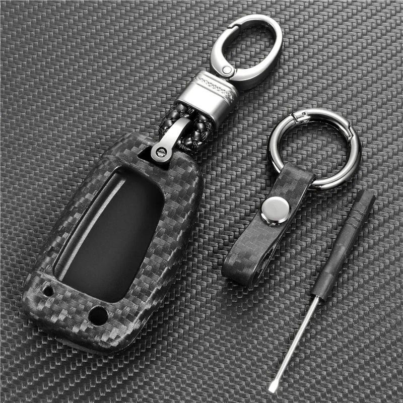 汽車鑰匙套碳纖紋矽膠鑰匙保護套 適用於現代i30 i35 i40 ix35 Azera Elantra 2017-19