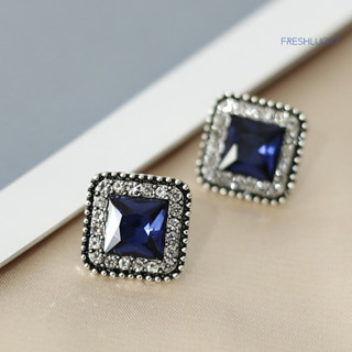 [lucky]高級感小眾藍色水晶方形簡約氣質個性菱形方塊耳環女