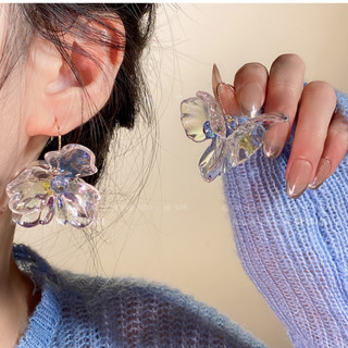 糖糖心頭愛~Peddle 超仙水晶花朵耳環小眾設計感高級ins撞色耳環耳飾♡♡☼☆