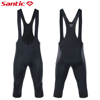 Santic 男士騎行背帶褲 7 小時騎行義大利坐墊防震透氣自行車自行車 3/4 背帶褲