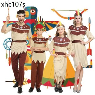 cosplay女印第安人親子表演服裝 萬聖節成人男土著原始野人衣服