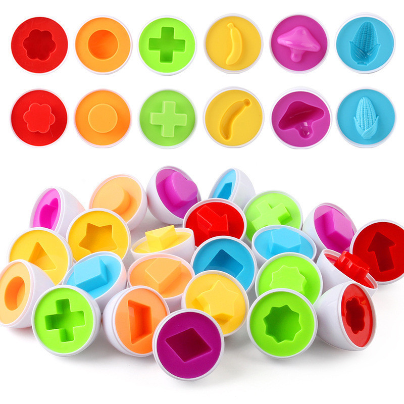 🌈早教拼插玩具辨識顏色聰明蛋仿真雞蛋12個一套数字果蔬形狀扭扭蛋