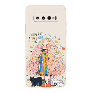 捲髮女孩適用三星s10手機殼s10+液態矽膠s10e新款s8可愛s8+塗鴉s9軟殼s9+女s10plus搞怪s8plus