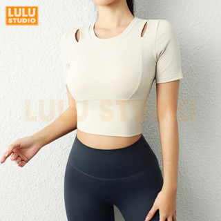 LULU【鏤空運動T恤】胸墊一體杯 lulu瑜珈服 健身短袖 跑步 瑜伽服 運動上衣女 速乾瑜珈上衣 包覆性佳 修飾副乳