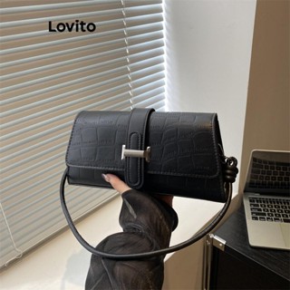 Lovito 優雅素色簡約設計方形翻蓋手提包素色時尚日常搭配女士小斜揹包 LFA67046