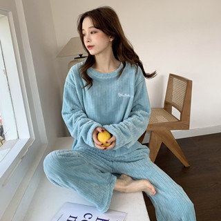 Umi 柚咪🌸臺灣現貨🌸 睡衣套裝女 冬天家居服 保暖家居服 珊瑚絨睡衣 加厚睡衣 暖暖套裝 睡衣睡褲