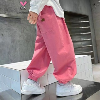 【YAOEENH】100-160CM 春秋款男童寬鬆休閒褲 中大童粉色時尚百搭工裝長褲 現貨 快速出貨