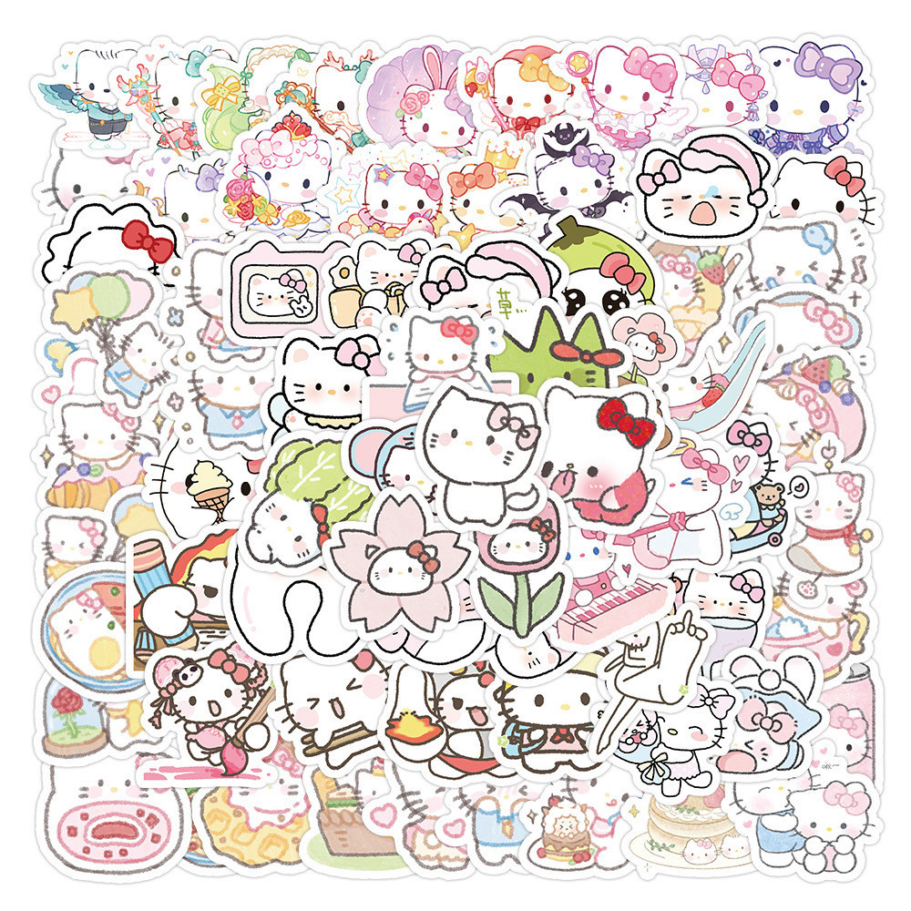 100 件裝可愛 Ins 卡通 Hello Kitty 塗鴉貼紙適用於行李箱手機殼筆記本電腦筆記本貼花兒童錄音您的生活