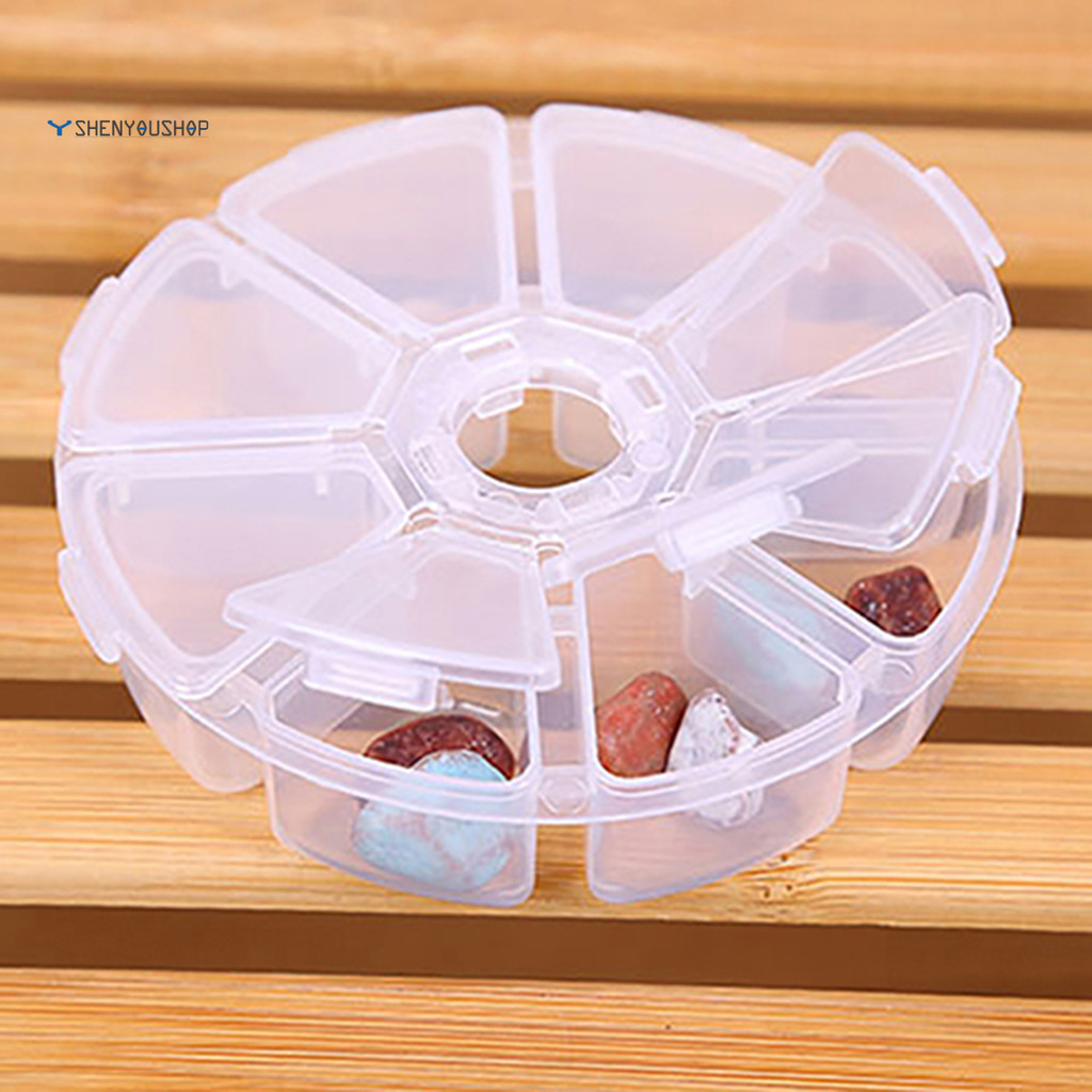 SHENYOU 創意圓8格塑膠串珠盒 桌面收納盒 塑膠圓盒 diy手機鑽飾飾品盒