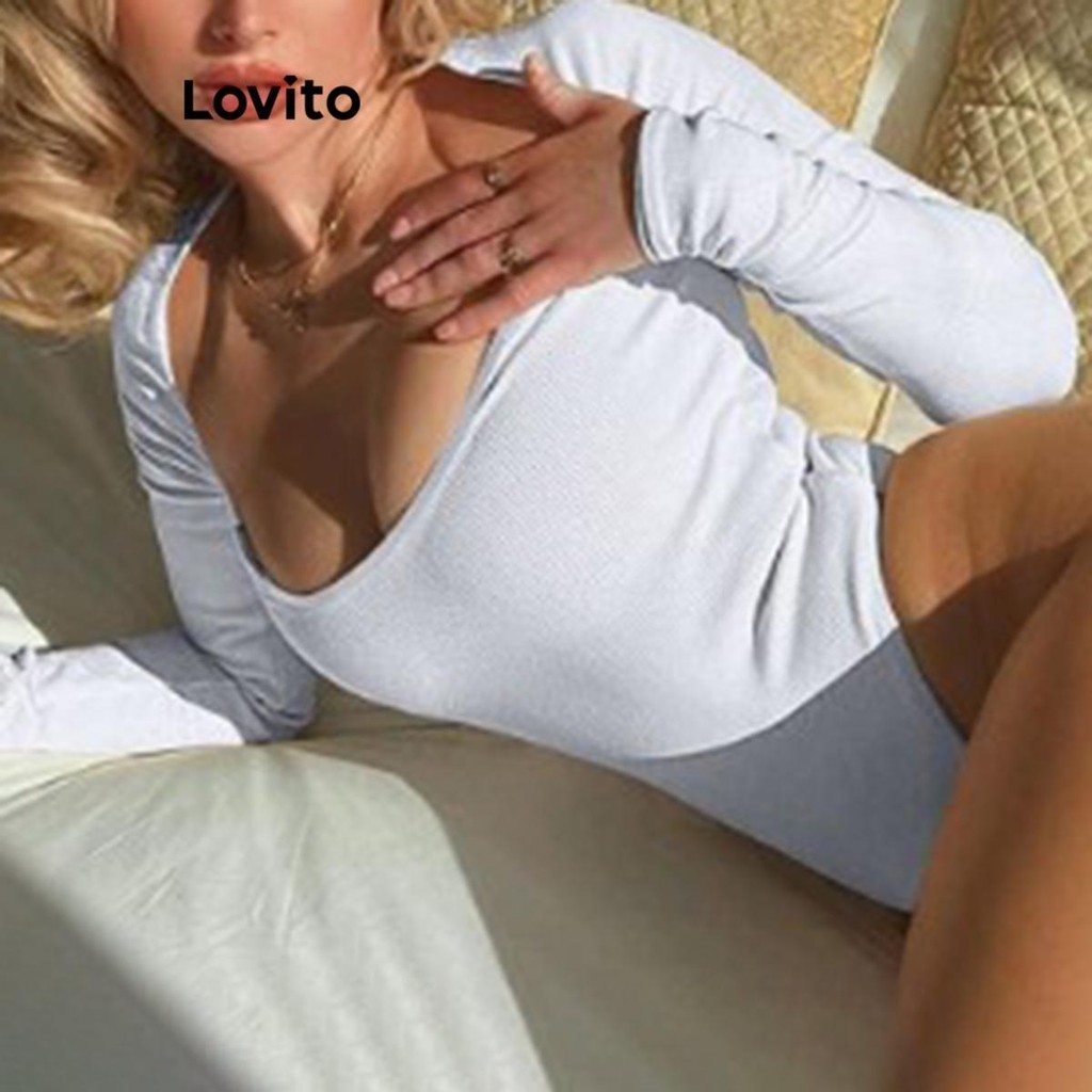 Lovito 女性感素色基本款連身衣 LCW02061