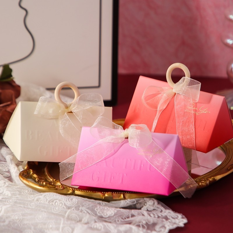 現貨【喜糖包裝】新款婚禮 結婚喜糖盒 小清新 玫紅色喜糖袋 簡約質感 網紅 手提式 糖盒