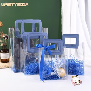 UMISTYSODA透明手提袋,透明PVC透明購物袋,藍色方形手柄防水收納袋