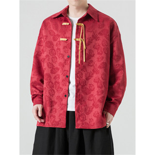 新中式中國風盤扣刺繡長袖襯衫男裝設計感高級唐裝道袍襯衫外套春