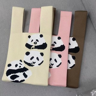 韓版毛線包時尚簡約針織包斜背包熊貓托特包