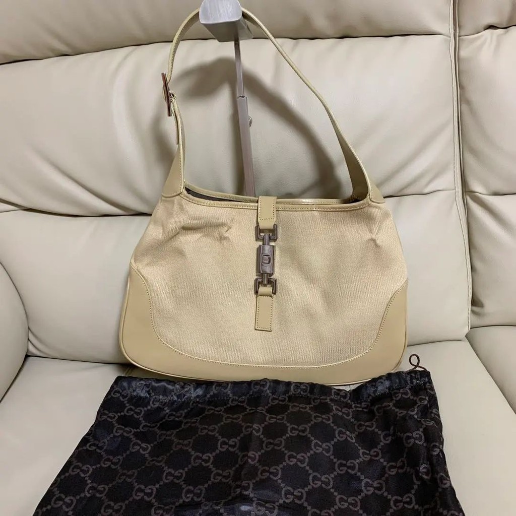 GUCCI 古馳 托特包 肩背包 New Jackie 賈姬包 GG Canvas 帆布 象牙白 米色 日本直送 二手