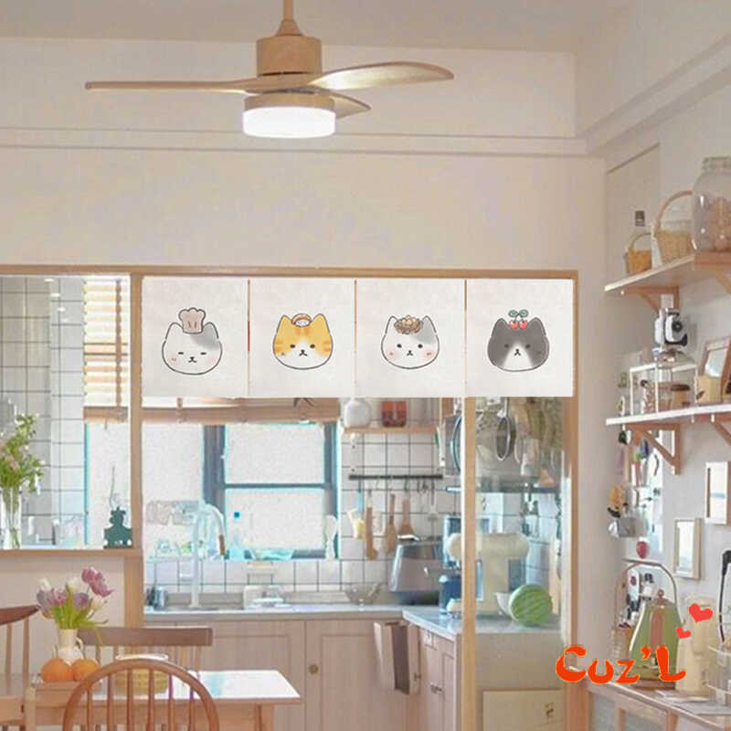日式卡通貓裝飾旗簾臥室窗罩短簾可愛掛簾廚房布簾