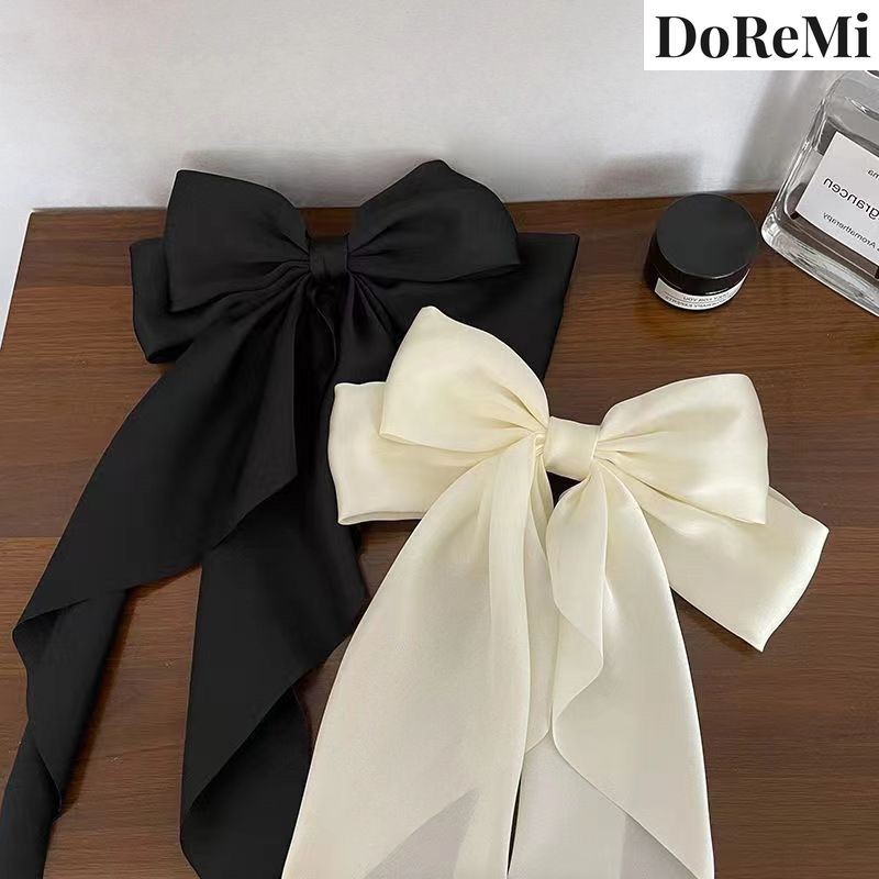 【DoReMi_Shop】高級感白色大蝴蝶結飄帶髮夾，2024夏季必備髮飾！