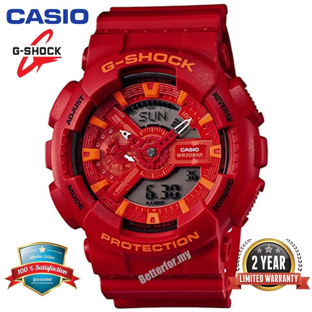 Shock GA110 男士運動手錶雙時間顯示 200M 防水防震防水世界時間 LED 自動燈運動手錶,保修 2 年