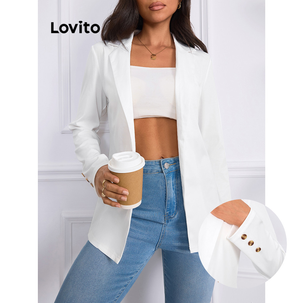 Lovito 女裝休閒素色鈕扣缺角西裝外套 LBL12058