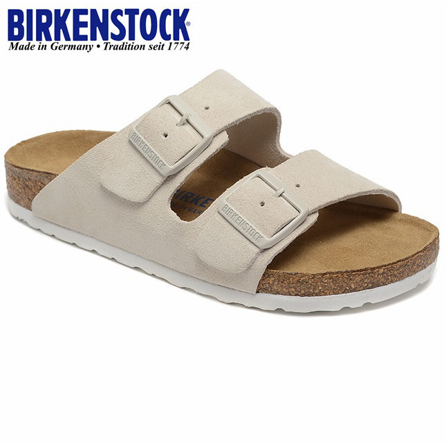 Birken@stock 雙扣軟木拖鞋摩米白絨面軟底涼鞋休閒舒適真皮涼拖Arizona系列（窄版35-40）