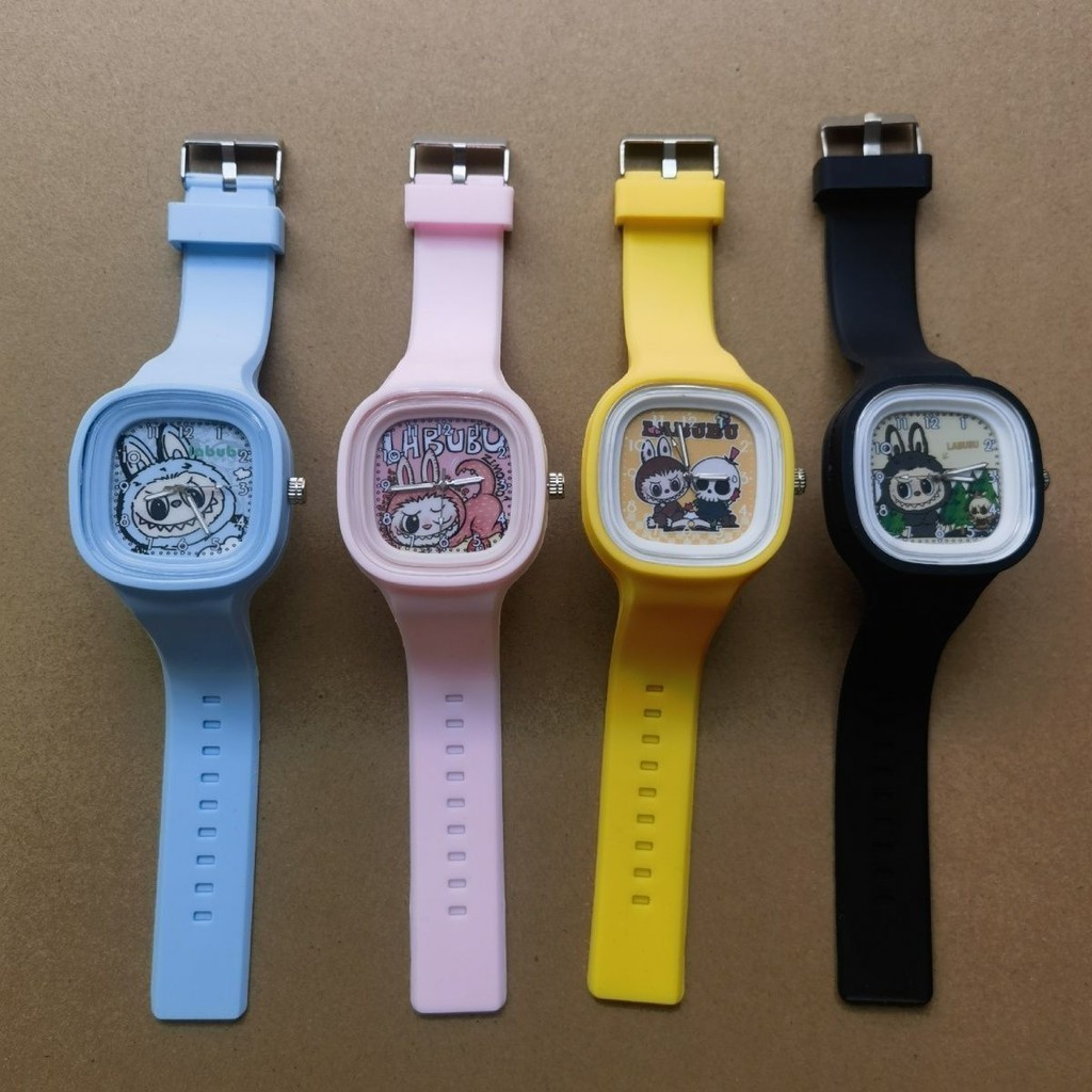 口袋妖怪 寶可夢 手錶 吊飾 新款方形卡通LABUBU手錶男孩女孩學生手錶石英跨境精靈寶可夢手錶