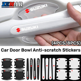 SUZUKI 4/8 件鈴木透明車門碗貼紙防刮貼紙車門把手保護加厚版碳纖維紋理適用於鈴木 ERTIGA XL7 Swif