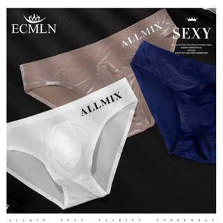ecmln 男士三角褲透氣舒適字母運動性感透明冰絲內衣