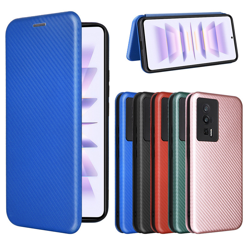 小米 Redmi 紅米K60PRO手機殼翻蓋pocoF5PRO磁扣插卡耐磨耐髒碳纖維商務皮套素面色書本式防摔手機殼