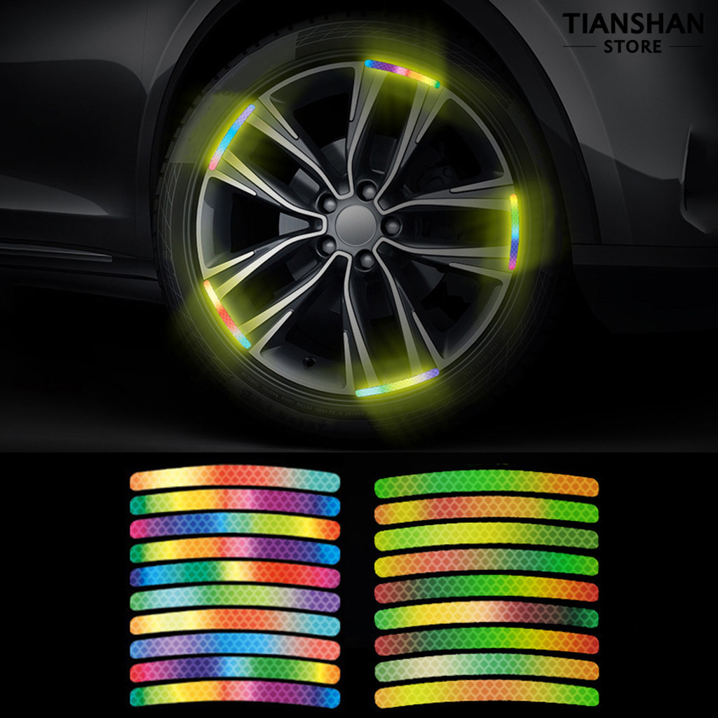 [風行汽配]汽車輪轂反光貼個性創意炫彩輪胎膠條警示貼紙電動車夜光裝飾車貼