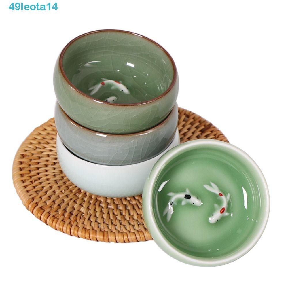 LEOTA龍泉茶杯碗,精緻裂紋金魚青瓷茶杯,茶具60毫升可維修功夫中國茶杯製茶