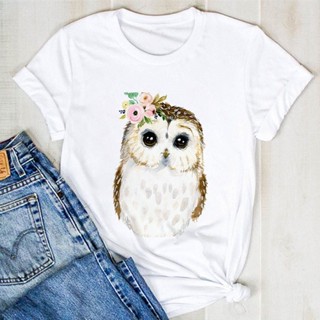 foao888現貨cute owl Women Tshirt可愛貓頭鷹百搭歐美新品印花顯瘦上衣T恤女