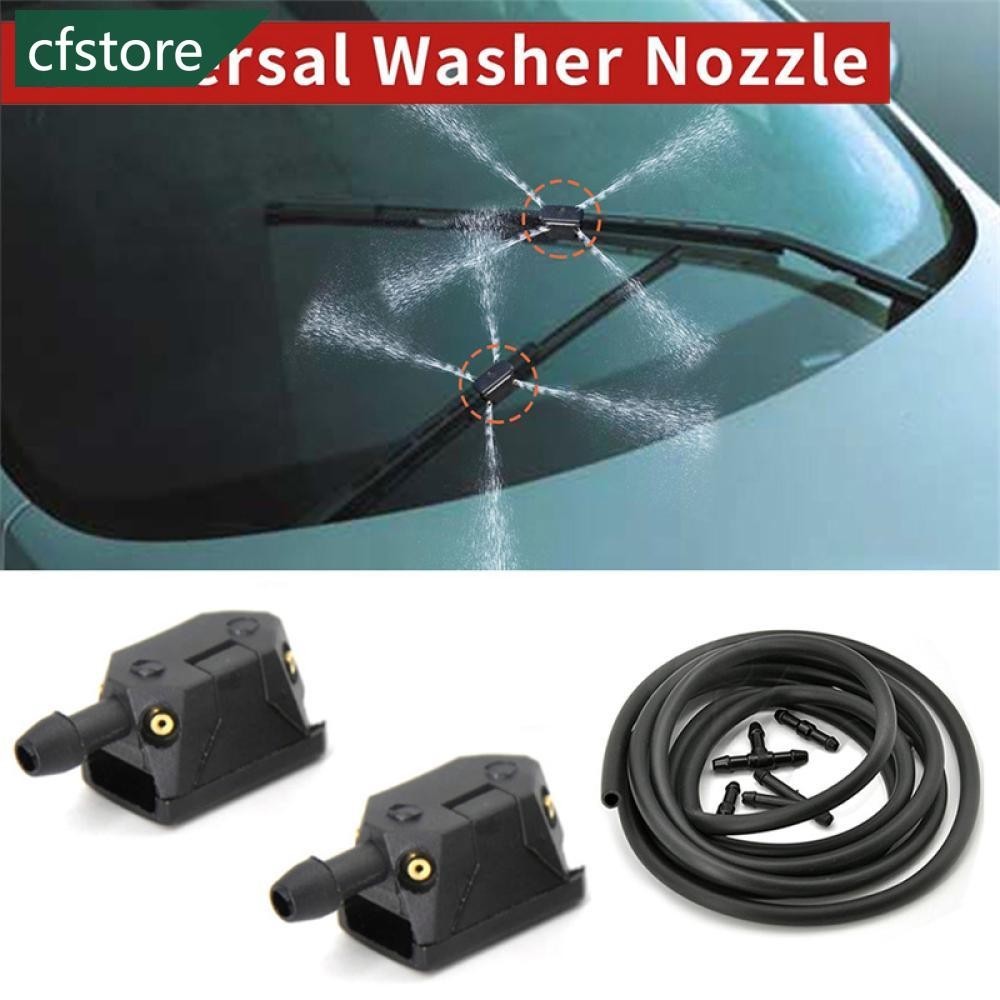 Cfstore 7 件通用汽車擋風玻璃清洗器雨刮器調節 4 向刀片噴水噴嘴帶 1 米橡膠孔管 N8T9