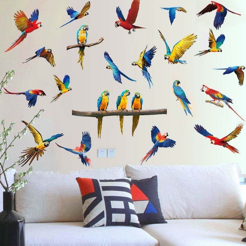創意貼紙小鳥鸚鵡3d破牆卡通動物小鳥客廳臥室裝飾自粘背景牆壁畫