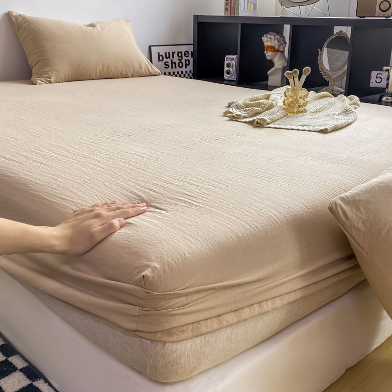 日式素色水洗棉床包床罩單件全包床單四季可用 單人枕頭套 雙人枕罩 床墊保護套
