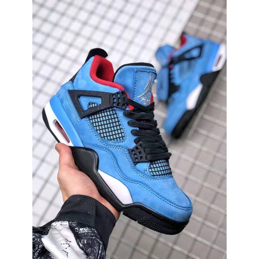 現貨 AJ4 Travis Scott Cactus Jack X Jordan4 高幫復古籃球鞋藍色